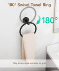Matte Black 5 Piece Bathroom Accessories Set wall-mounted towel ring with 180-degree swivel in modern style