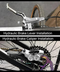 Beefy Four Piston Hydraulic Disc Brake Set for Mountain Bikes Ebikes and Fat Bikes Front 850mm Rear 1550mm installation