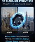 Anti-Glare Magnetic Phone Filter 2 In 1 CPL And Star Filter for iPhone showing before and after clarity through city window