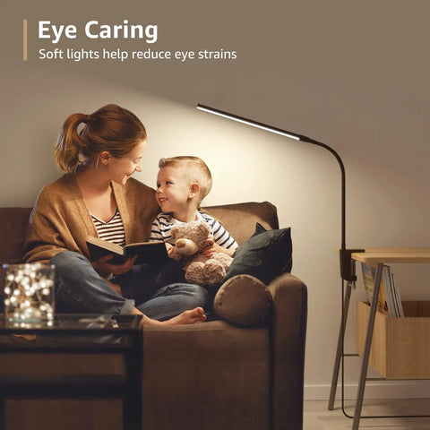 Mother and child reading under a Clip On Desk Lamp LED Reading Light With USB Power Dimmable 3 Color Modes And 10 Brightness Levels