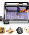 36W Laser Engraver With 400 X 400 mm Engraving Area Built In 30L Air Pump High Speed Cutting WiFi And TF Card Dual Linear Rails for precision work.