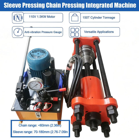Rock Solid 150 Ton Hydraulic Sleeve Press And Chain Repair Machine For Heavy Duty Track Links, 150T cylinder with gauge.