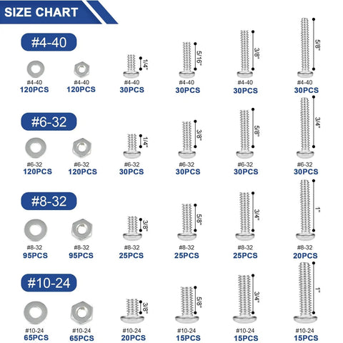 1200-Piece Stainless Steel Machine Screw Set With Storage Case, Phillips Pan Head Screws In 4-40, 6-32, 8-32 And 10-24 Sizes