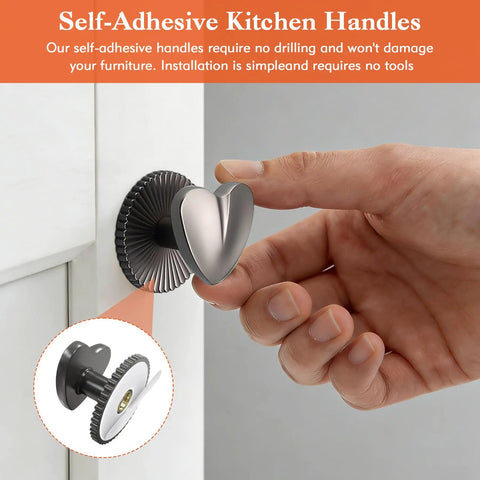 Two Pack Self Adhesive Heart Shaped Cabinet Knobs Zinc Alloy Drawer Pulls For Dresser Cabinets Closets Dark Grey Easy Peel