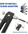 All In One Rivet Nut Tool Kit With 86 Pcs Rivnuts For M3 Through M8 showing how to install tie rod adapter.
