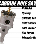 10 Piece Carbide Hole Saw Kit Heavy Duty Set 5/8 Inch To 2 Inch With Pilot Drill For Metalworking In Stainless Steel Iron Aluminum Plastic Fiberglass Case Included with labeled parts