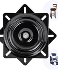 Universal 7 Inch Heavy Duty Swivel Plate With Dual Ball Bearings For Bar Stools Recliners And Boat Seats Offers 360 Free Spin and flexible mount spacing, showing black steel plate top view.