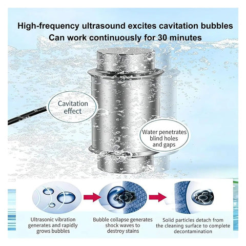 Top Tier Mini Ultrasonic Cleaner With Badass 40 Khz Cleaning Power For Sparkling Jewelry Glasses And Tiny Parts Featuring Slick Plug And Play Setup That Slays Stubborn Grease And Delivers Crisp Results Daily, showing cavitation bubble effects in water.