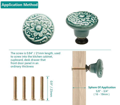 Slick Green Ceramic Cabinet Knobs 12 Piece Set delivering boss level retro style with floral design and mounting method.