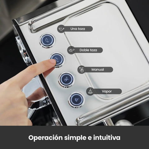 Kickstart Your Day With This Solid Gear Semi Automatic Espresso Maker control panel with buttons for brewing options.