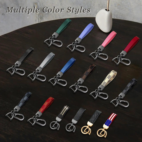 Leather Car Key Chain With Carabiner Clip And Key Fob Grid Brown Durable Premium Leather Keychain For Home And Car Keys Everyday Carry Accessory For Men And Women Rust Resistant Zinc Alloy Hardware in multiple color styles