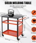 Heavy Hitter Steel Welding Table 600 Lbs Workbench with dimensions 36x24 inch, black and orange, designed for welding and repairs.