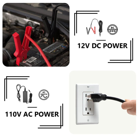 Heavy Duty Electric Drum Pump 5 GPM Fast Pour Setup Plug And Play For Diesel Def Water Antifreeze Motor Oil Chemicals No Hassle Operation 2 Inch Bung Adapter 110V 240V Ac Dc power connections for 12V DC and 110V AC.