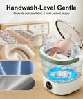 Upgrade Laundry Day To Total No Sweat With This Dope 22L Portable Foldable Washer Packed With Blue Light Washing And A Rapid Spin Basket Ideal For Baby Gear Socks And Underwear In Lime Green, showcasing delicate fabrics being washed.