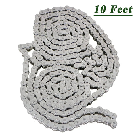 40SS Stainless Steel Roller Chain Built To Last, 10 Feet Long, 240 Links With One Connecting Link, coiled on white background