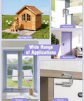 Built Tough Multi Angle Sliding Door Loop Lock on dog cage, fence, room door, window, drawer showcasing versatility.
