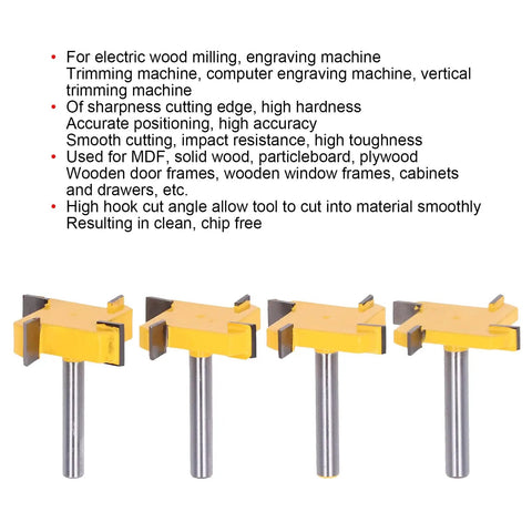 Set Of 4 CNC Spoilboard Surfacing Router Bits for wood pros, showing front view with 1/4-inch shank, 4 flute carbide design.