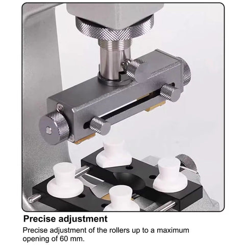 Close-up of Pro Grade Watch Case Back Opener Bench Tool with metal base and adjustable fixture, showing precision parts.