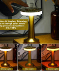 Two Pack LED Portable Cordless Table Lamps With Touch Sensor, Three Color Stepless Dimming, showing gold lamp with dimming options.