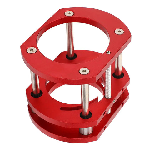 Router Lift Base For Woodworking, Durable Aluminum Alloy And Stainless Steel Build, Effortless Height Adjustment, Table Lifting System With 4 Jaw Clamps, Fits 64mm And 66mm Routers red aluminum router lift base with steel guide rods
