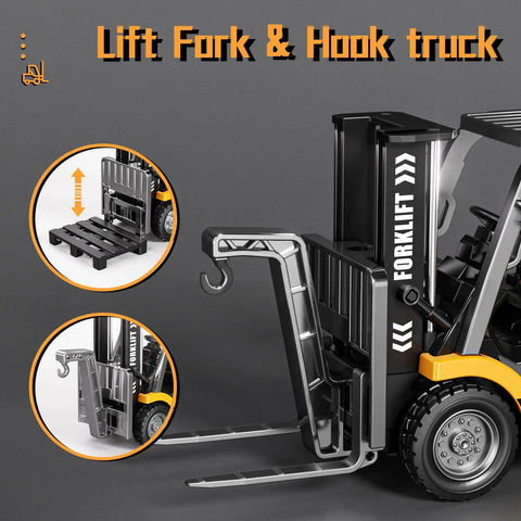 Mini RC Forklift Toy With Remote Control 2.4GHz 2 In 1 Lift Fork And Hook Truck With Lights And Sounds Realistic Forward Backward Motion
