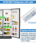 Open refrigerator displaying installed Upgraded W10515057 Refrigerator LED Light With Cover Replacement Easy Install