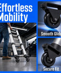 Telescopic Ladder Wheels And Retractable Wheel Casters Set For Folding Aluminum Ladders, 3.34x3.14in, smooth glide in garage.