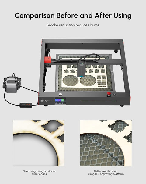 Honeycomb Laser Bed 450x450mm Working Table For Laser Engravers Aluminum Panel in use showing before and after engraving results.