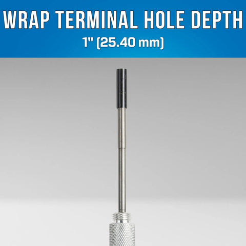 Two In One Handy Wire Wrapping And Unwrapping Tool For 22 24 AWG Wire 13/64 OD One Inch Hole Depth shown with measurement