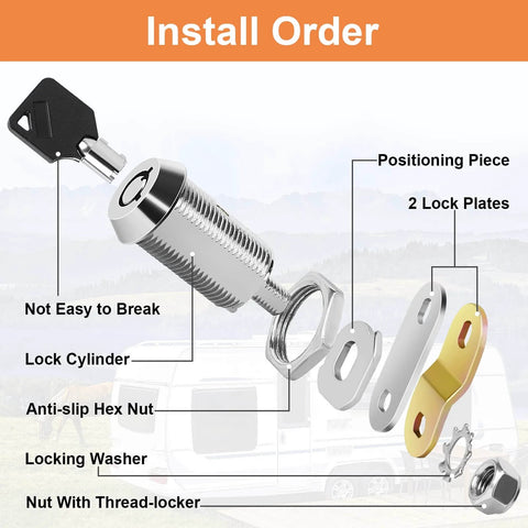 Secure your RV compartments with keyed-alike cam locks, a set of four 1 1/8 Inch cam locks with eight keys, chrome finish