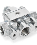 Close-up of Adjustable Fuel Pressure Regulator With Gauge For Holley And Edelbrock Carburetors Dial In 4.5 To 9 PSI 3/8 NPT 1 In 2 Out