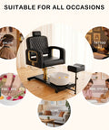 Pro Grade Hydraulic Pedicure Station For Nail Techs With Roomy Removable Foot Tub featuring a stylish black chair and foot spa.