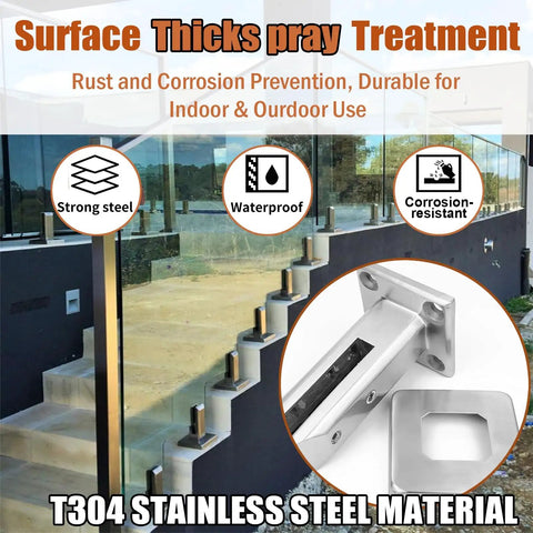 Square 304 Stainless Steel Glass Floor Spigots Deck Railing Clamps Adjustable For Ten To Fifteen Millimeter Frames Hella Solid Pool Staircase Mounts Slick Silver on outdoor staircase.
