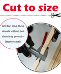 Hands measuring Unfinished Square Wood Dowels 36 Inches Long Pack Of Nine Smooth Sanded Hardwood Craft Sticks with calipers.