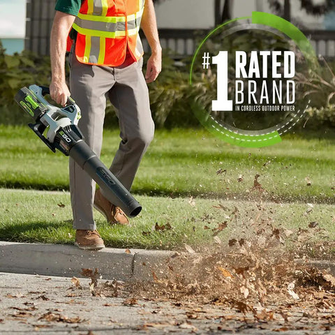 Man using Cordless Electric Leaf Blower With Battery, Turbo Mode, 110 MPH Air Speed, 530 CFM, Long Runtime Up To 75 Minutes