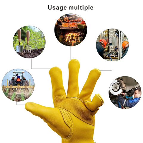 Leather Work Gloves For Men And Women, Heavy Duty Cowhide Gardening Gloves With Puncture And Cut Resistant Protection, Reinforced Stitching