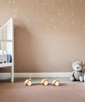 4pcs Crib Caster Wheel Set with Grip Neck Stem, PU Silent Locking displayed in nursery with white crib and plush bear.