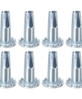 Eight Metal Caster Sockets For 3/8 X 1-1/4 Inch Stems, 9.5 X 31 Mm, Sleeve Style Wheel Socket Mount For 5/16 X 1-1/2 Inch Caster Stems, Galvanized Rust-Resistant Finish, Durable Steel Construction, visible in a grid layout