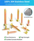 600 Piece Stainless Steel Wood Screws Kit With Zinc Plated Finish, various sizes displayed, 100% 304 stainless steel with rust resistance