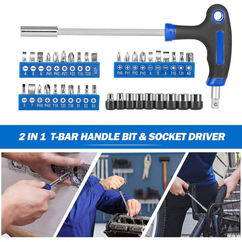 2 in 1 T-bar handle bit and socket driver from 229-Piece Hand Tool Set in Portable Toolbox for Home Maintenance, DIY Projects, Auto Repairs, And Daily Fix-Ups, Essential Tools For Homeowners, DIY Enthusiasts, And On-The-Go Handymen.