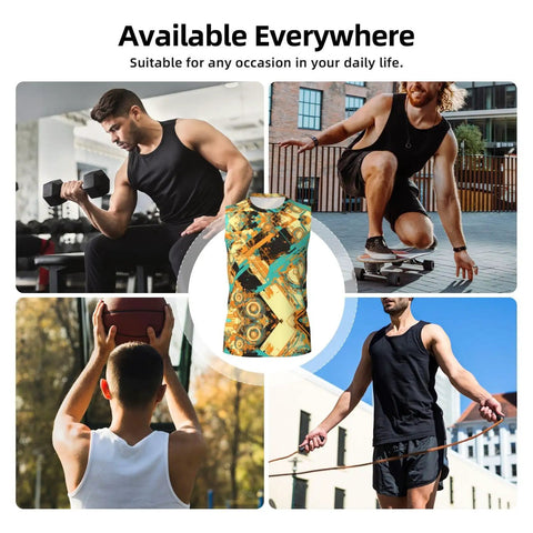 Men Breathable Mesh Sleeveless Tank Top Featuring Raw Cut Edges And Dropped Shoulders Quick Dry Gym Vest in a dynamic fitness setting.