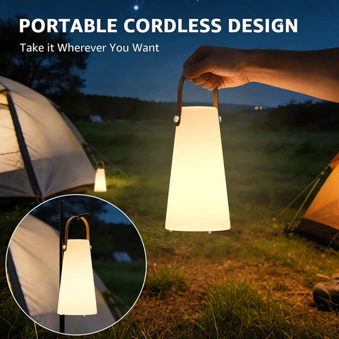 Two Pack Rechargeable Outdoor Lanterns With IP44 Waterproof Cordless Portable Hanging And Table Lamps in campsite