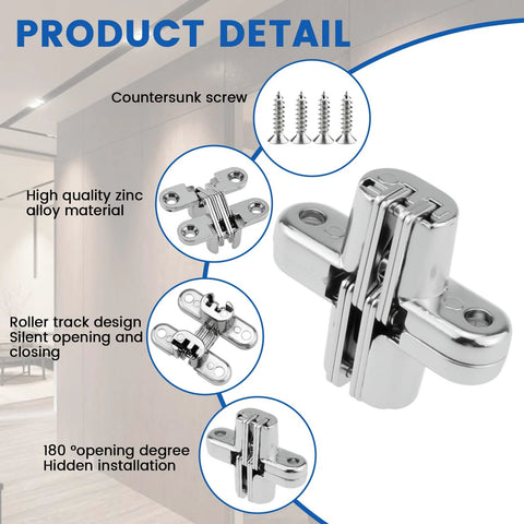 Hidden Cabinet Hinges 1-3/4 Inch 180 Degree Invisible Cross Swing No Visible Hardware Frameless Cabinets With Screws Zinc Alloy 6 Pack Folding Doors Cupboards Wooden Boxes
