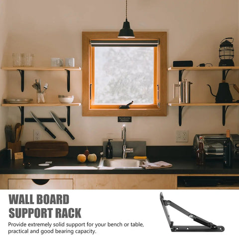 Kitchen with heavy duty folding wall shelf brackets two pack black iron ultra sturdy support holding wooden shelves