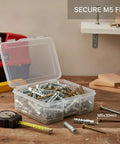 100 Piece Heavy Duty M5 Drywall Anchor And Screw Set With Carbon Steel Zinc Plated Wall Anchors in storage box on table