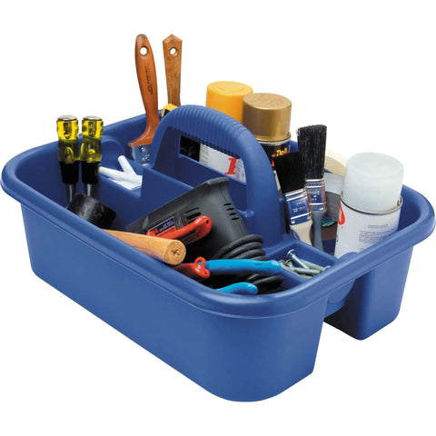 Sturdy Plastic Tote Cleaning Caddy With Handle For Tools And Supplies Eighteen Point Three Eighths Inch Blue Organizer