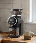 Ollygrin Electric Conical Burr Coffee Grinder With Touch Panel And 30 Precise Settings For Uniform Grinding on kitchen counter