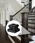 Set Of 40 Iron Baluster Shoes With Flat And Slant Options For 45 Degree Stairs Includes Screws Fits Half Inch Square Balusters Ideal For Indoor Outdoor Railings Rust Resistant Black Finish Durable And Easy To Install shown on staircase