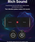 Graphic of Magnetic Golf GPS Speaker With 20W Woofer And 10W Tweeter, vibration plates shown next to tweeter and woofer