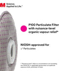 Close-up of P100 Advanced Respirator Filter 2297 Pair with heavy duty protection against oil and non-oil particulates.
